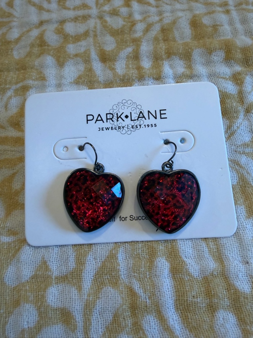 NWT Park Lane Black Metal Heart Dangle Earrings with Red Glitter